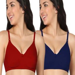 IN CARE Red & Blue Cotton T-Shirt Bras - Pack Of 2-image-76
