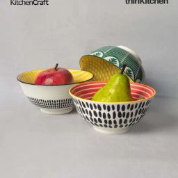 KitchenCraft 3-Piece Multicolor Medium Stripes & Swirls Crockery Bowl Set-43