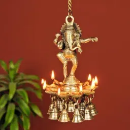 Ekaa Handicrafts Gold Brass Ganesha Wall Hanging Diya-picture-23