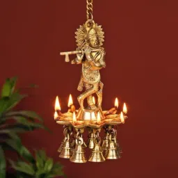 Ekaa Handicrafts Gold Brass Krishna Wall Hanging Diya-picture-14