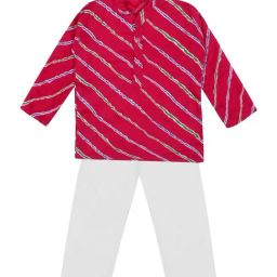 Ahhaaaa Kids Pink & White Cotton Striped Kurta Set-image-106