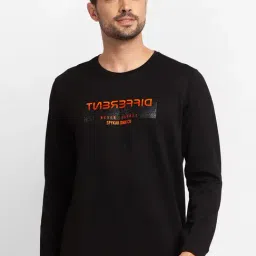 Spykar Black Cotton Slim Fit Printed Sweatshirt-image-61