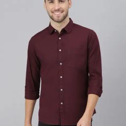 Dennis Lingo Maroon Cotton Slim Fit Shirt-picture-16