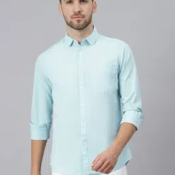 Dennis Lingo Teal Cotton Slim Fit Shirt-image-93