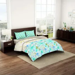 Spaces Green & Yellow Cotton 144 TC Double Bedsheet & Quilt with 2 Pillow Covers-image-4