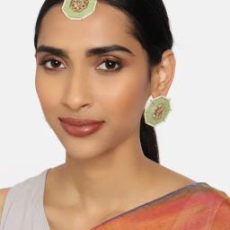 Zaveri Pearls Pastel Green Meenakari Ethnic Stud Earring & Maangtikka Set-ZPFK9959-32