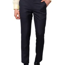 Park Avenue Blue Smart Fit Texture Trousers-image-60