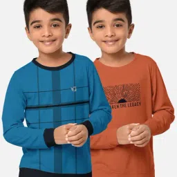 HELLCAT Turquoise & Orange Printed Full Sleeves T-Shirt (Pack Of 2)-picture-17