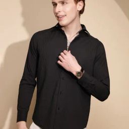 Global Republic Black Regular Fit Striped Shirt-image-16