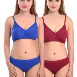 AROUSY Blue & Maroon Cotton Bra Panty Set - Pack Of 2-image-47