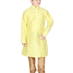 SG Yuvraj Kids Yellow & Gold Embroidered Full Sleeves Kurta with Pyjamas-image-73