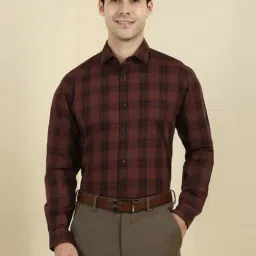 Allen Solly Maroon Cotton Slim Fit Checks Shirt-picture-13
