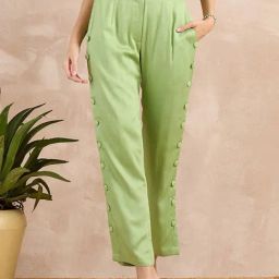 First Resort By Ramola Bachchan Pastel Green Eco-Chic Vogue Button Down Straight Pants-picture-4