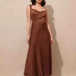 Purvaja Brown Satin Slim Fit Dress-picture-26