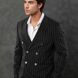 Rare Rabbit Black Tailored Fit Stripes Formal Suit-image-29