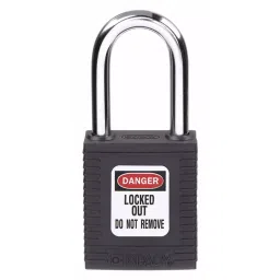 BRADY Lockout Padlock Keyed Different Nylon Std Body Size Hardened Steel Std Black, 2XU65-88