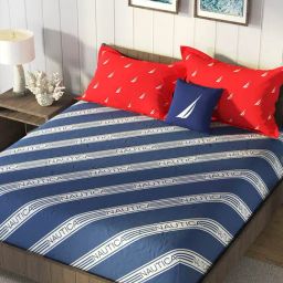 Nautica Noridge Blue Cotton Stripe 160 TC Bedsheet with 2 Pillow Covers-picture-49