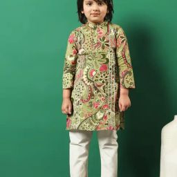 READIPRINT FASHIONS Kids Green & White Printed Full Sleeves Kurta with Pyjamas-image-50