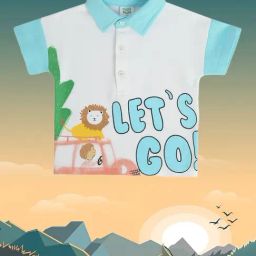 MINIKLUB Kids White & Blue Printed Polo T-Shirt-image-84