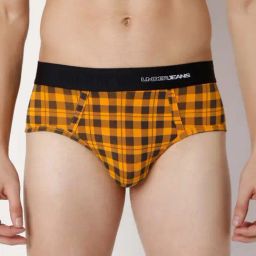 UnderJeans by Spykar Orange Check Briefs-35
