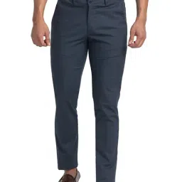 Park Avenue Blue Super Slim Fit Printed Flat Front Trousers-image-40