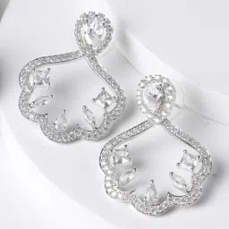 Karatcart Silver-Plated Cubic Zirconia Front And Back Drop Earrings for Women image 1