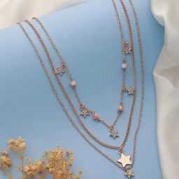 Aatmana Rose Gold-Plated Star & Pearl Studded Layered Necklace-0