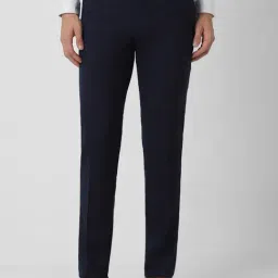 Peter England Elite Navy Slim Fit Checks Trousers-picture-17