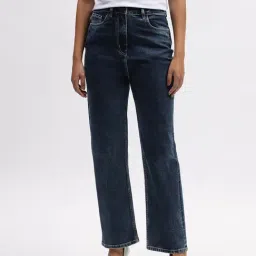 Elle Blue Cotton Straight Fit High Rise Jeans-image-24