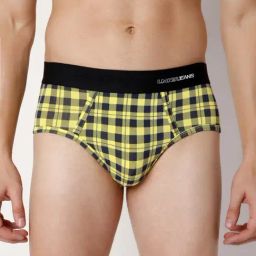 UnderJeans by Spykar Yellow Check Briefs-picture-1