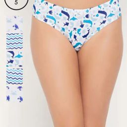 Clovia Cotton Pack of 5 Low Waist Printed Thong with Inner Elastic-31