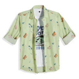 Cavio Boys Sea Green Cotton Printed Shirt-image-84