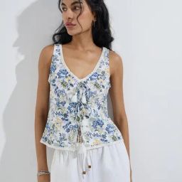 Bombay Paisley by Westside Blue Floral Design Cotton-Blend Top-picture-41