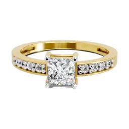 Sparkles Yellow Gold Lab Grown 9 Diamond 14KT 0.94ct Square Ring For Women-image-42