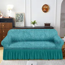 Myntra Elegant Homes Sea Green Solid Jacquard 1 Piece Sofa Cover With Arms-image-35