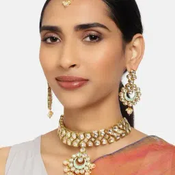 Zaveri Pearls Pastel Green Meenakari Bridal Kundan Necklace Earring & Maangtikka Set-ZPFK9963-picture-19