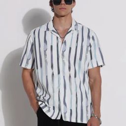 Showoff White Relaxed Fit Striped Shirt-image-47