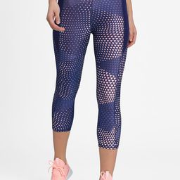Puma Women Blue Geometric Printed Favourite AOP 3/4 Training Slim Tights-picture-34