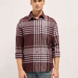 The Bear House Maroon Cotton Relaxed Fit Checked Shirt-picture-31