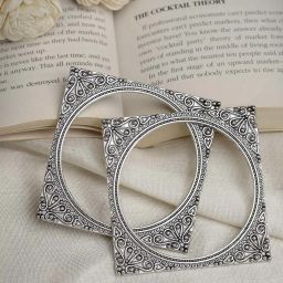 NVR Silver-Toned Oxidized Square Shaped Bangles for Women - Set of 2 image 1