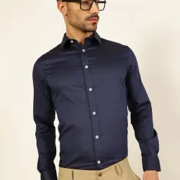 Thomas Scott Navy Slim Fit Textured Formal Shirt-image-38
