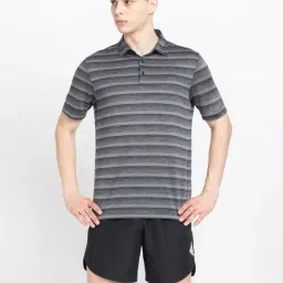 adidas Black Regular Fit Striped Sports Polo T-Shirt-image-98