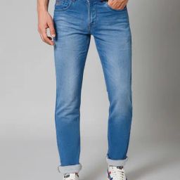 Cantabil Blue Regular Fit Lightly Washed Jeans-image-96