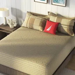 Nautica Bradford Coffee & Brown Cotton Stripe 160 TC Bedsheet with 2 Pillow Covers-picture-26