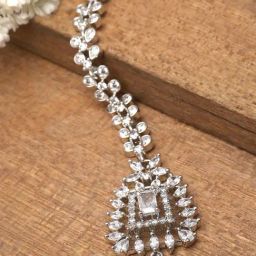 Karatcart Silver-Plated Square Design American Diamond Studded Maangtikka for Women-image-27
