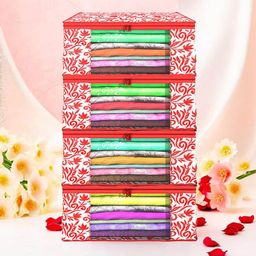 Kuber Industries Red & White 4 Pieces Printed Drawer Organisers image 1
