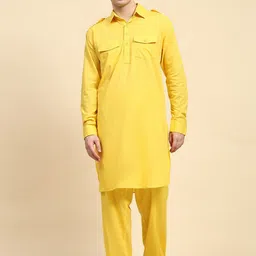 Moda Rapido Shirt Collar Pure Cotton Pathani Kurta With Pyjamas-image-18