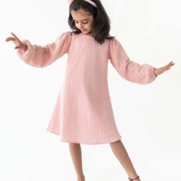 A Little Fable Peach Sequence Full Sleeves Dress-image-26