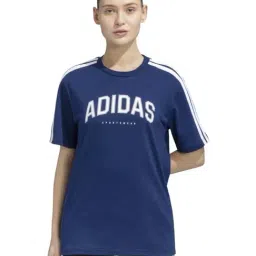 Adidas Blue Cotton Fitted Logo Printed Sports T-Shirt-picture-17