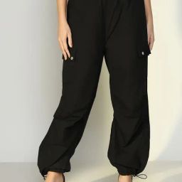 Showoff Black Cotton Relaxed Fit Trousers-image-74